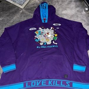 Vibrant Purple and Blue Cartoon Graphic Sweatshirt